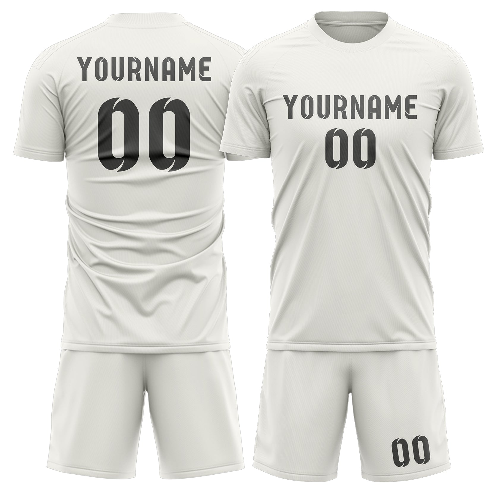 Custom White Dark Grey Soccer Set