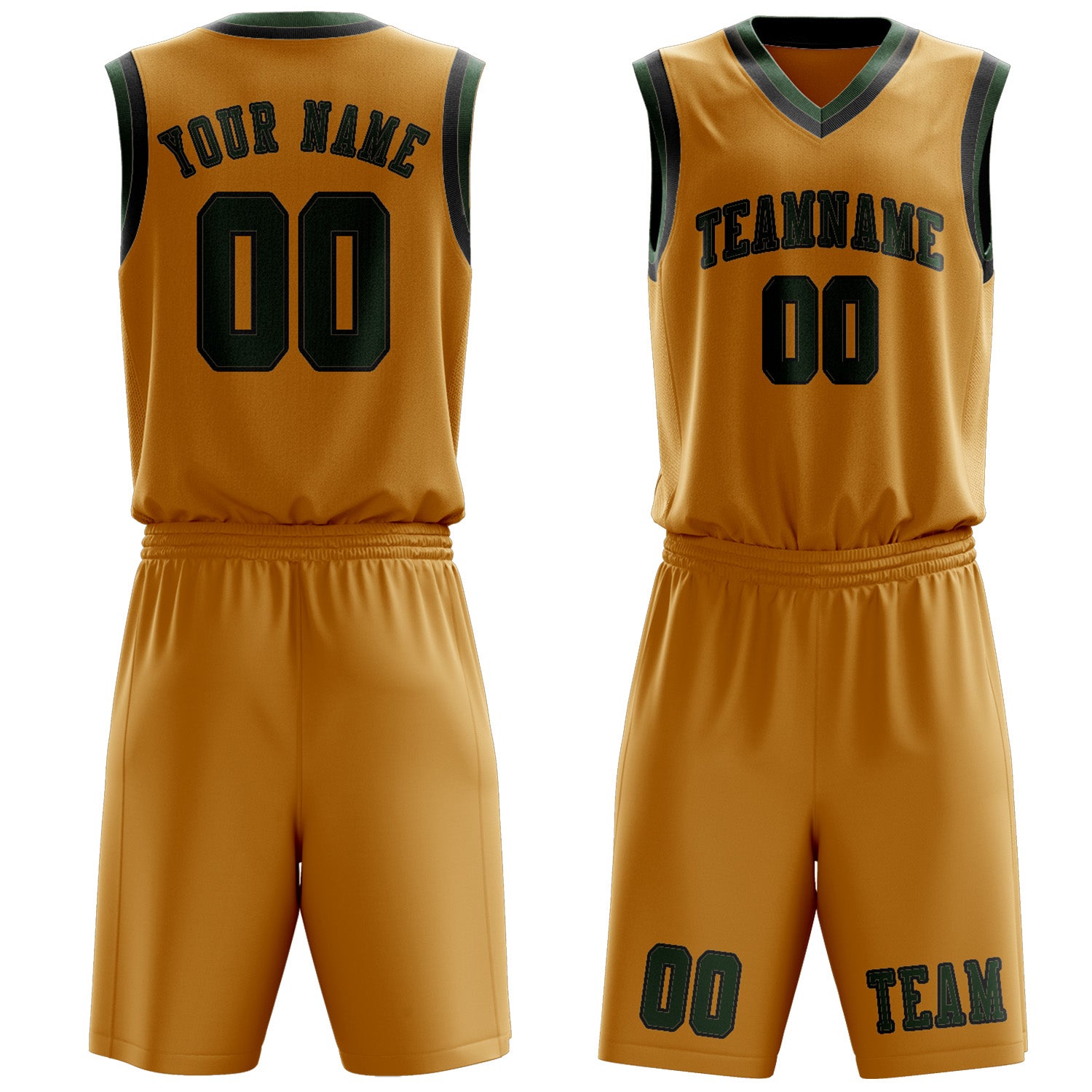 Custom Yellow Dark Green Basketball Set