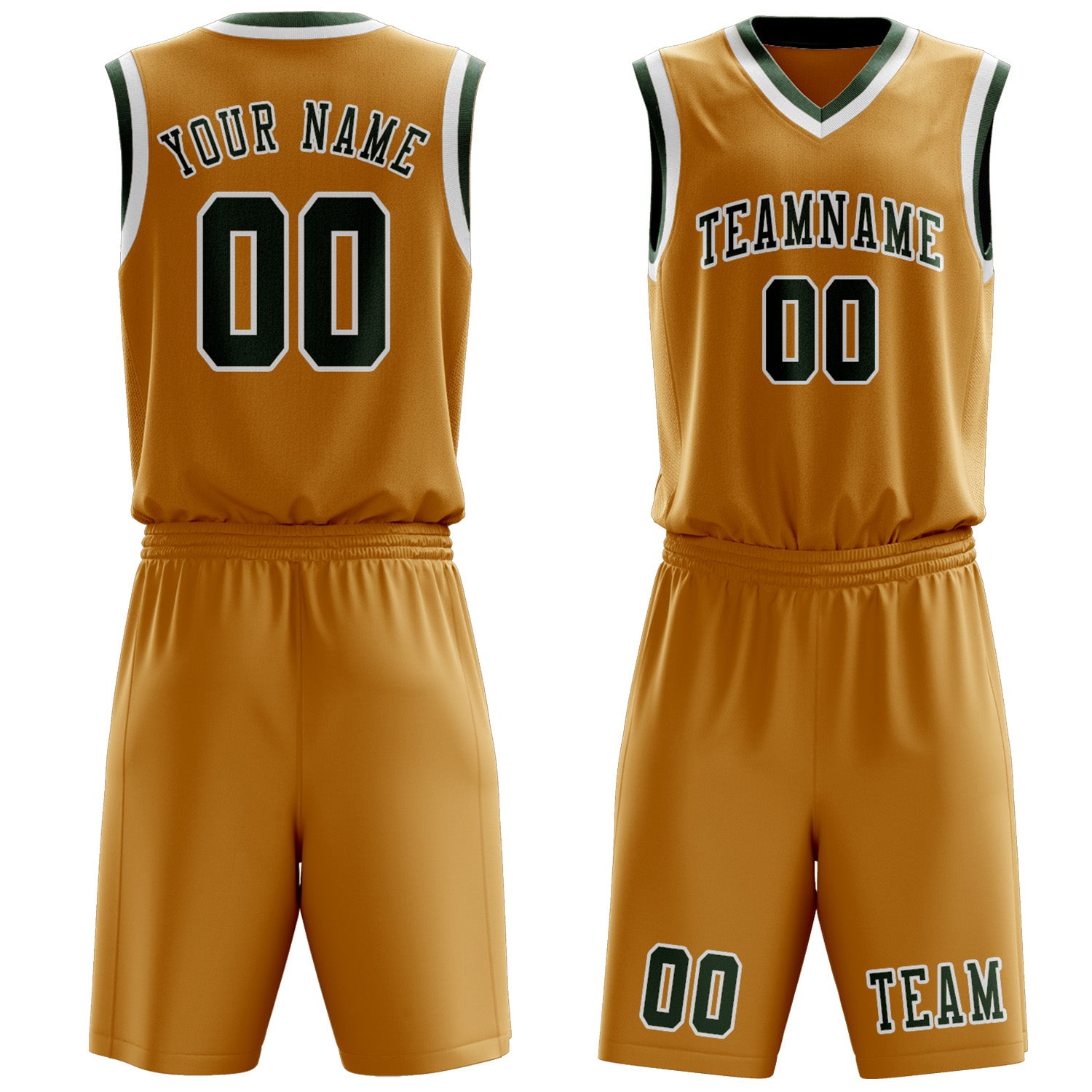 Custom Yellow Dark Green Basketball Set