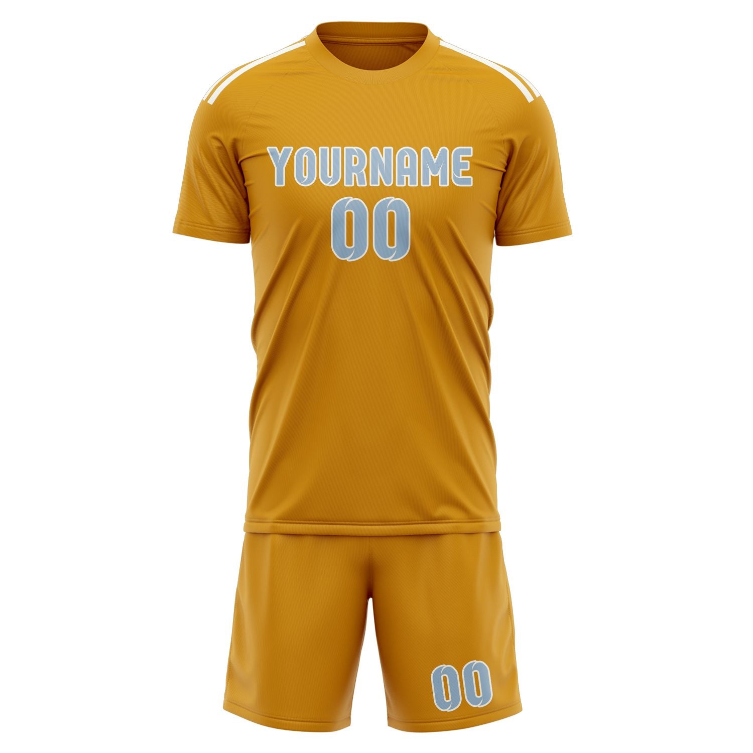 Custom Yellow Light Blue Soccer Set