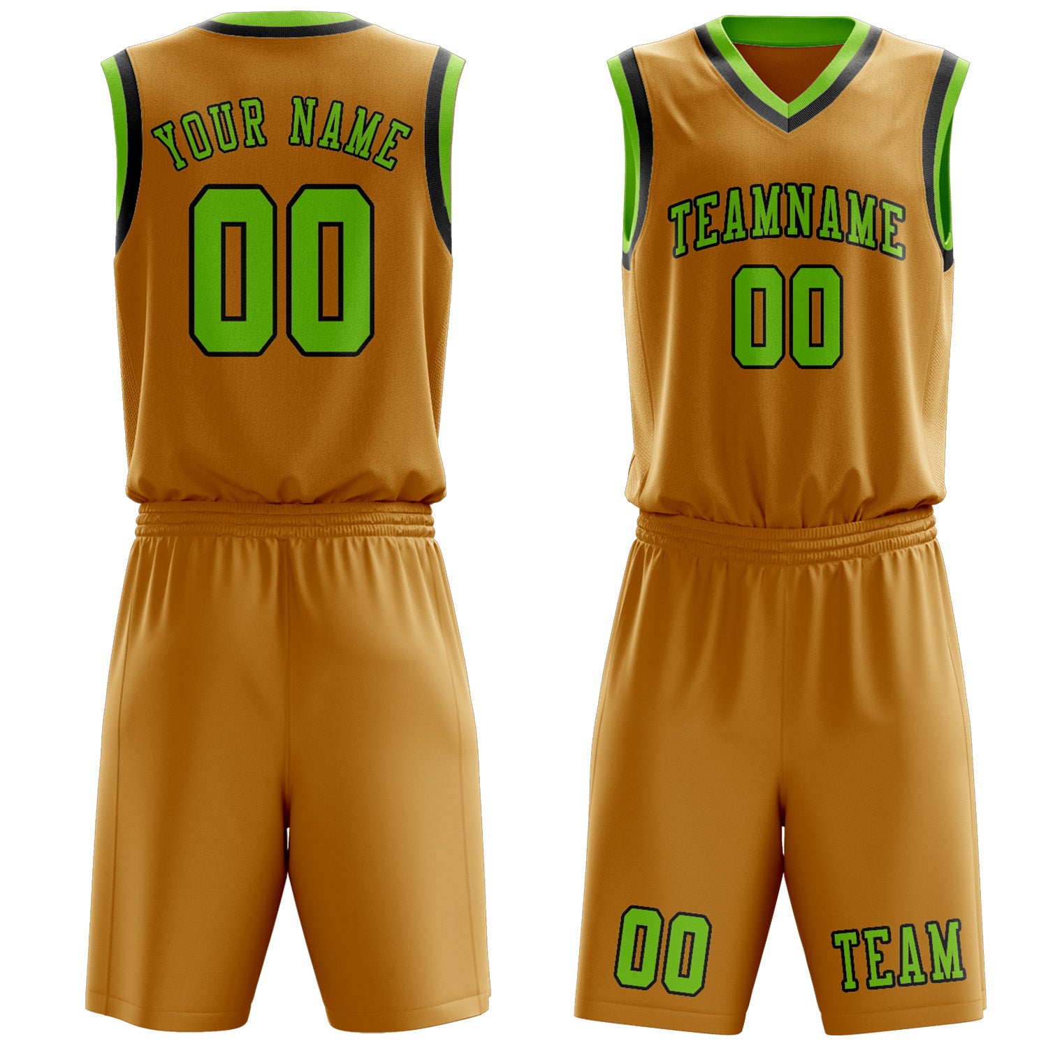 Custom Yellow Emerald Green Basketball Set
