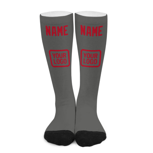 Custom Dark Grey Red Knee-High Sock