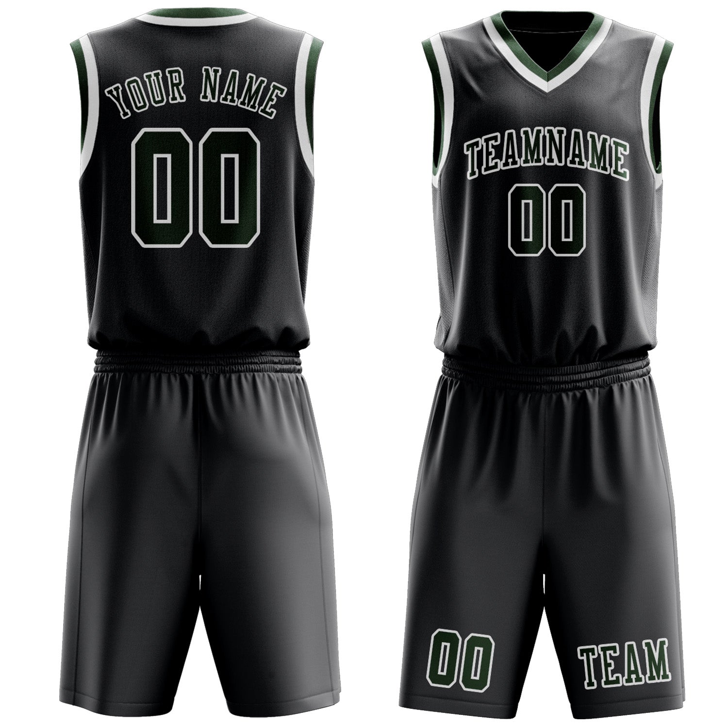 Custom Dark Grey Dark Green Basketball Set