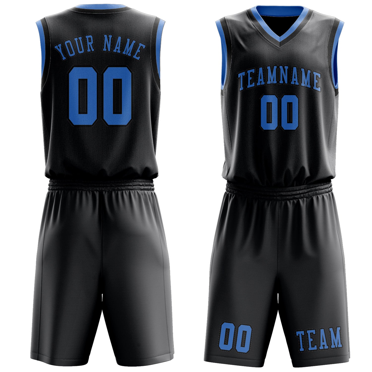 Custom Dark Grey Light Blue Basketball Set