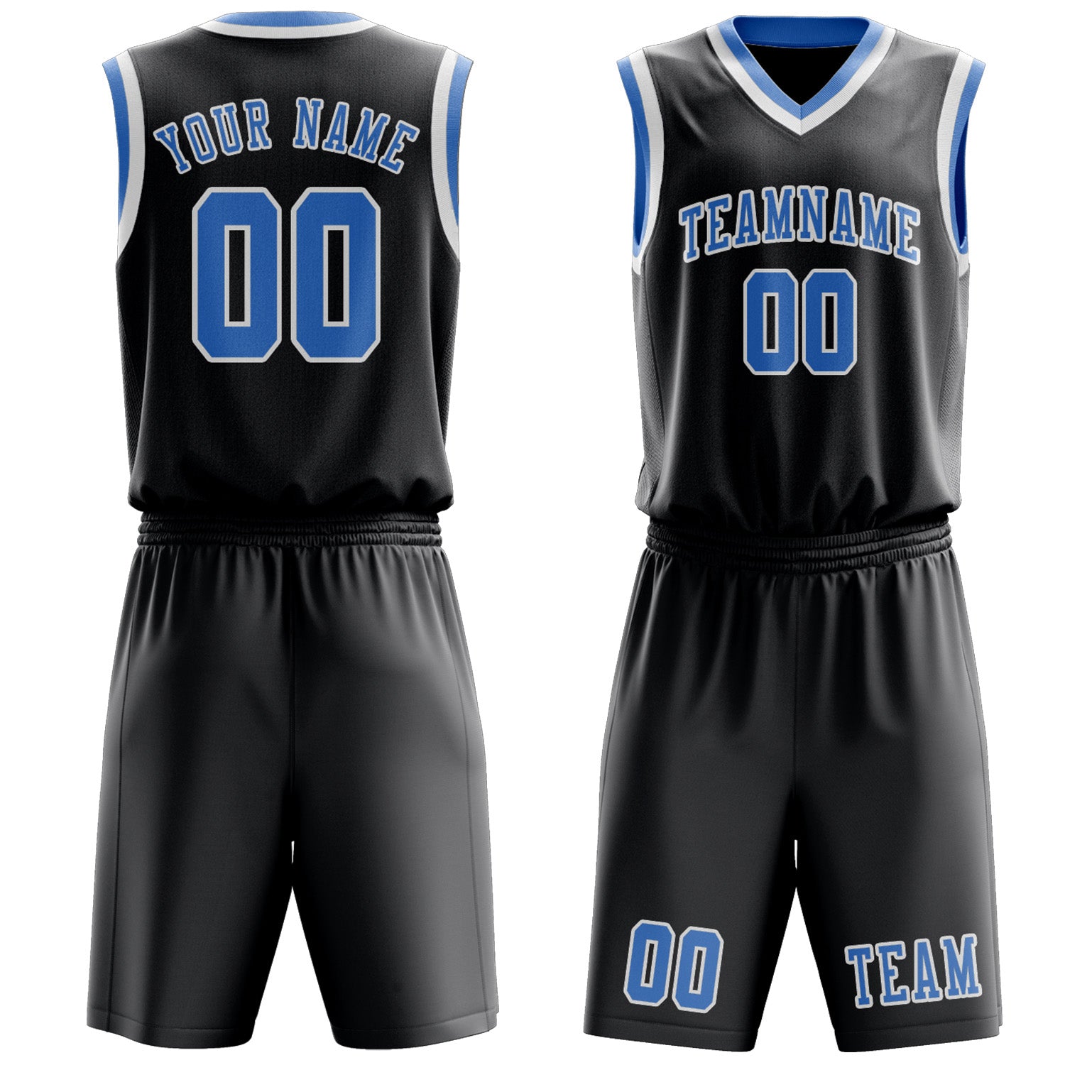 Custom Dark Grey Light Blue Basketball Set