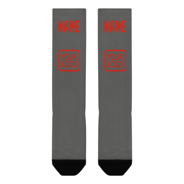 Custom Dark Grey Orange Red Knee-High Sock