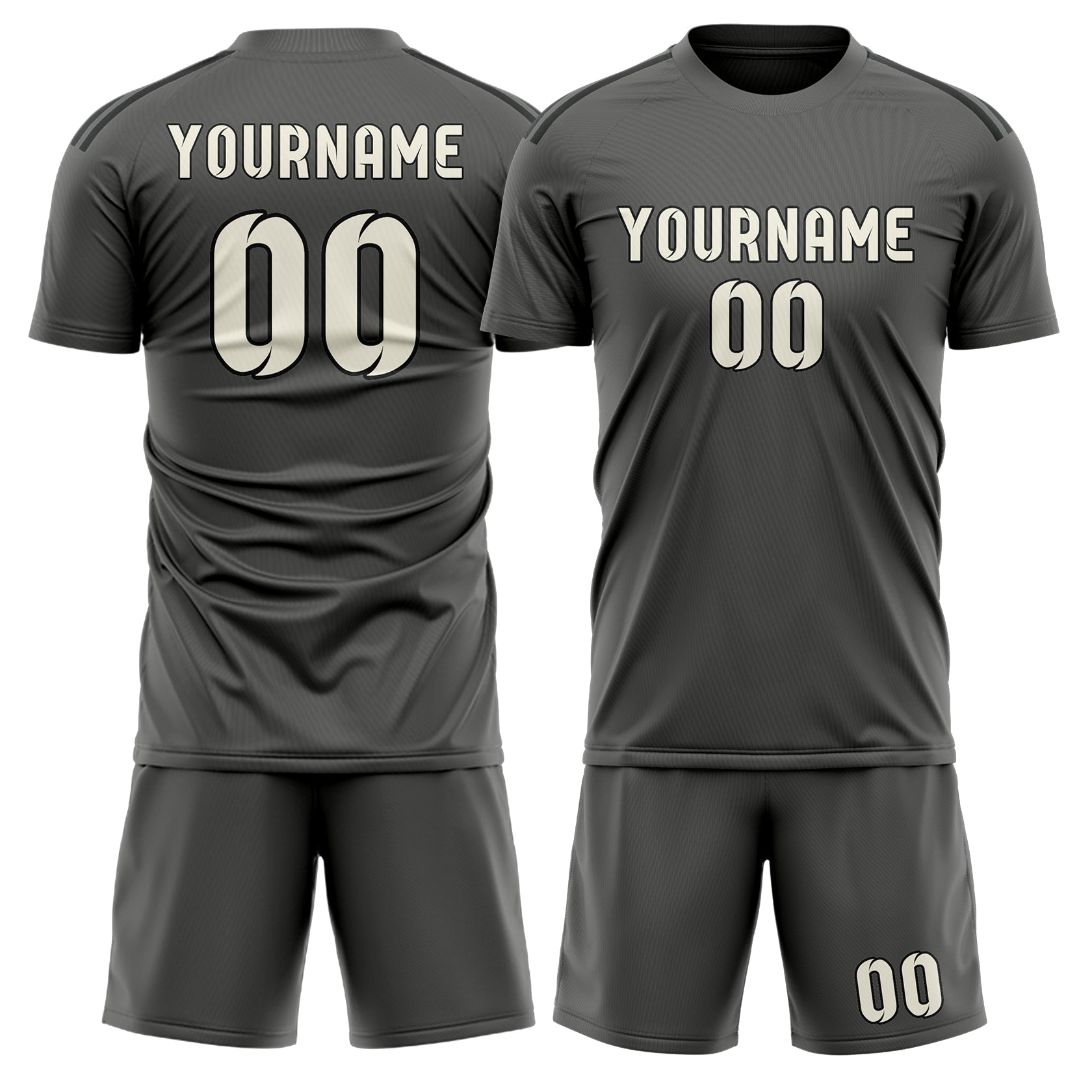 Custom Dark Grey Cream Soccer Set
