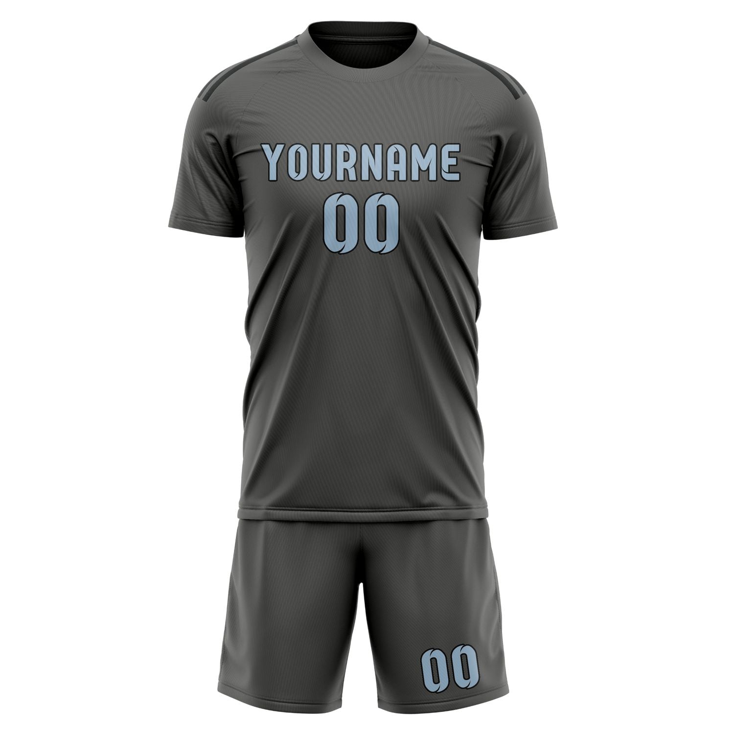 Custom Dark Grey Light Blue Soccer Set