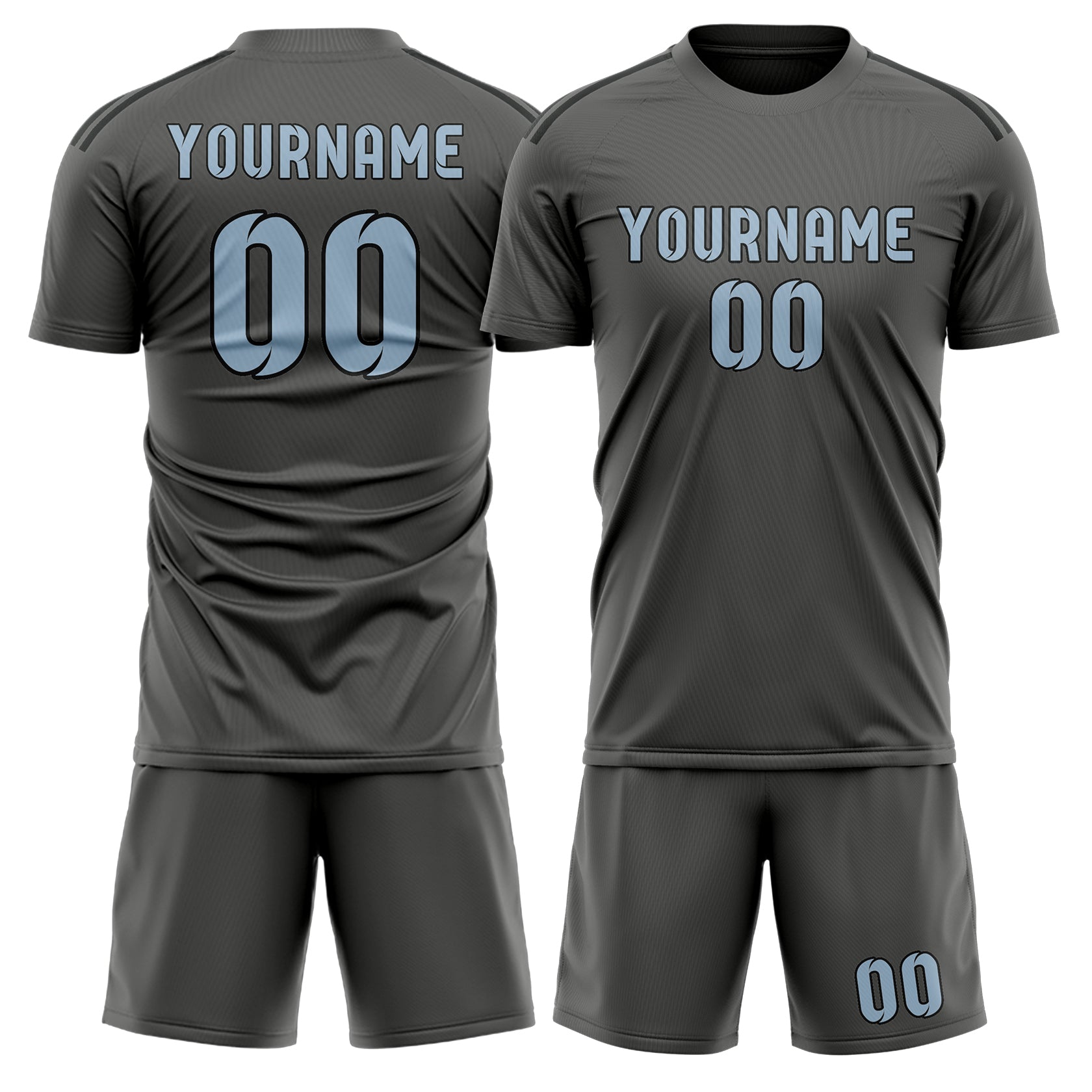 Custom Dark Grey Light Blue Soccer Set