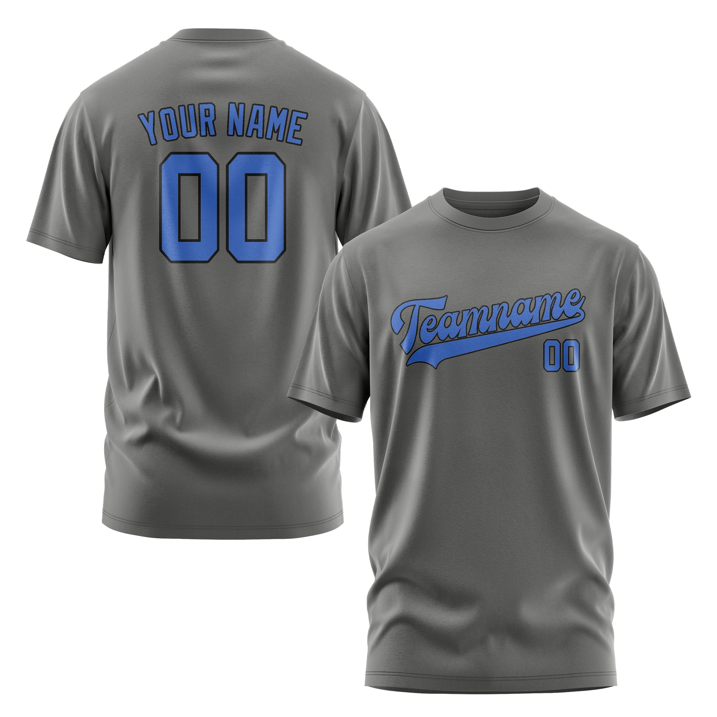 Custom Dark Grey Sky Blue T-Shirt