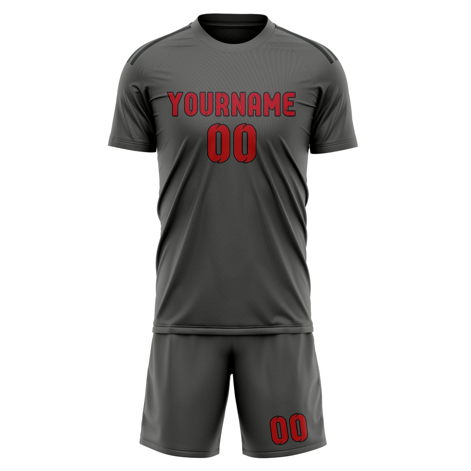 Custom Dark Grey Red Soccer Set