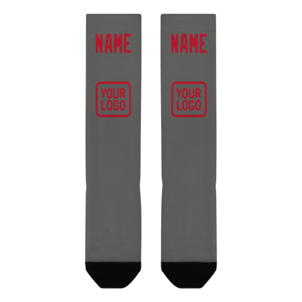 Custom Dark Grey Red Knee-High Sock