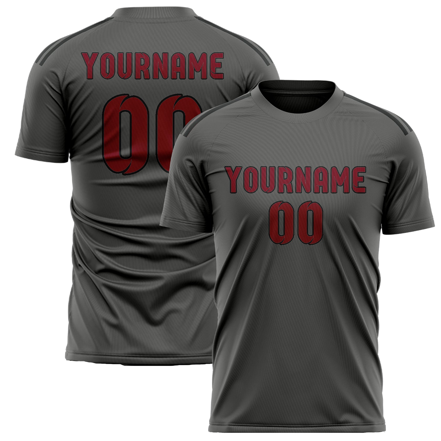 Custom Dark Grey Crimson Red Soccer Jersey