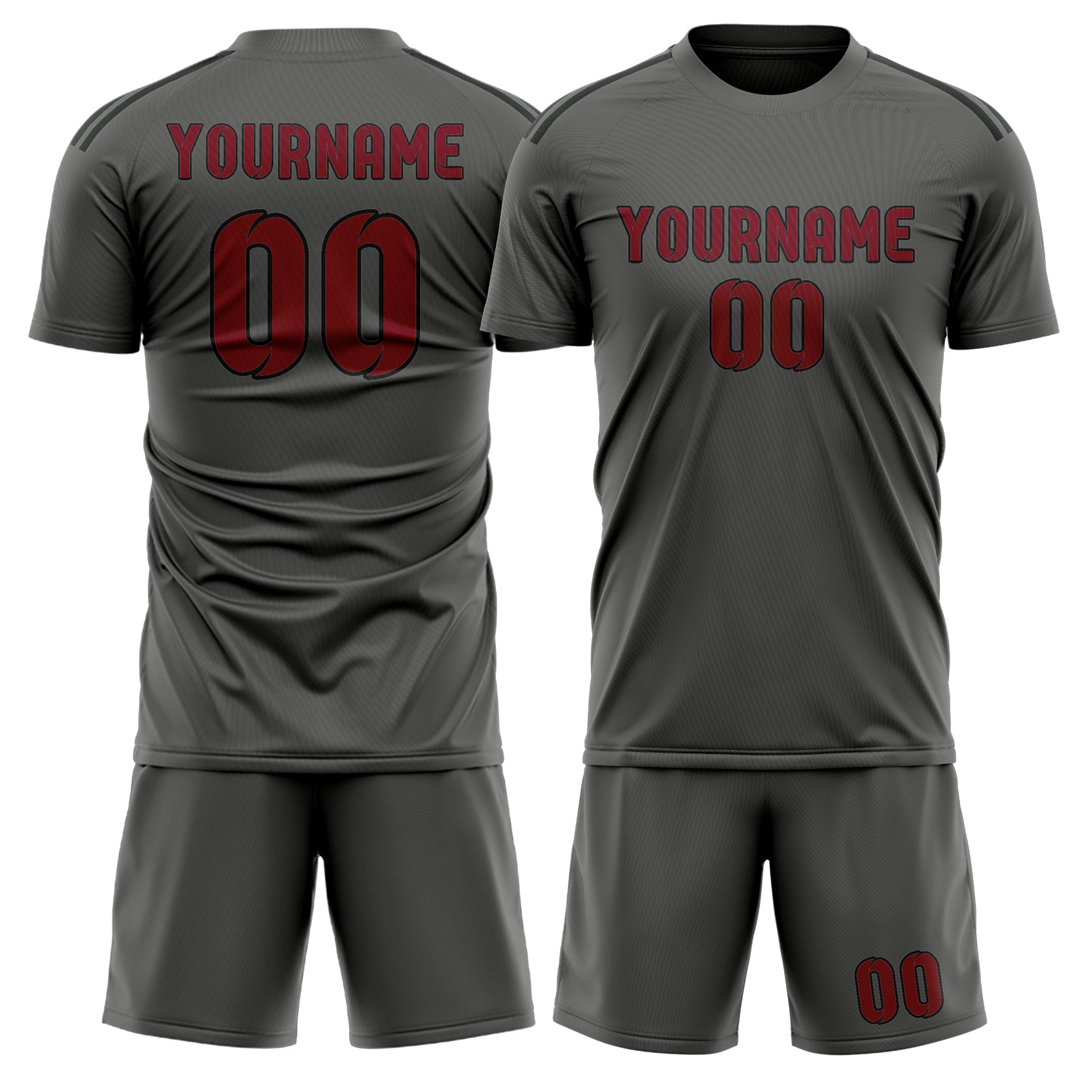 Custom Dark Grey Crimson Red Soccer Set