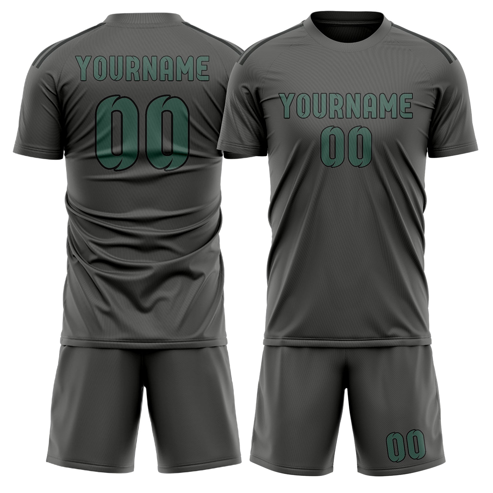 Custom Dark Grey Blue Green Soccer Set