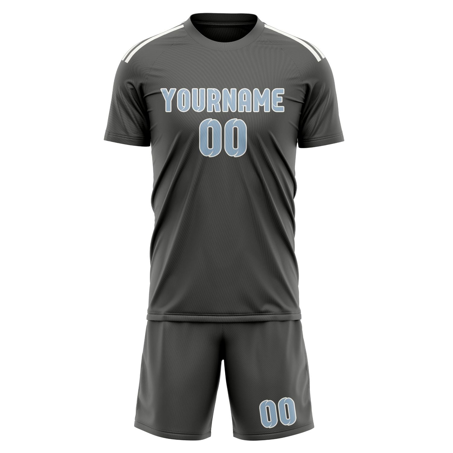 Custom Dark Grey Light Blue Soccer Set