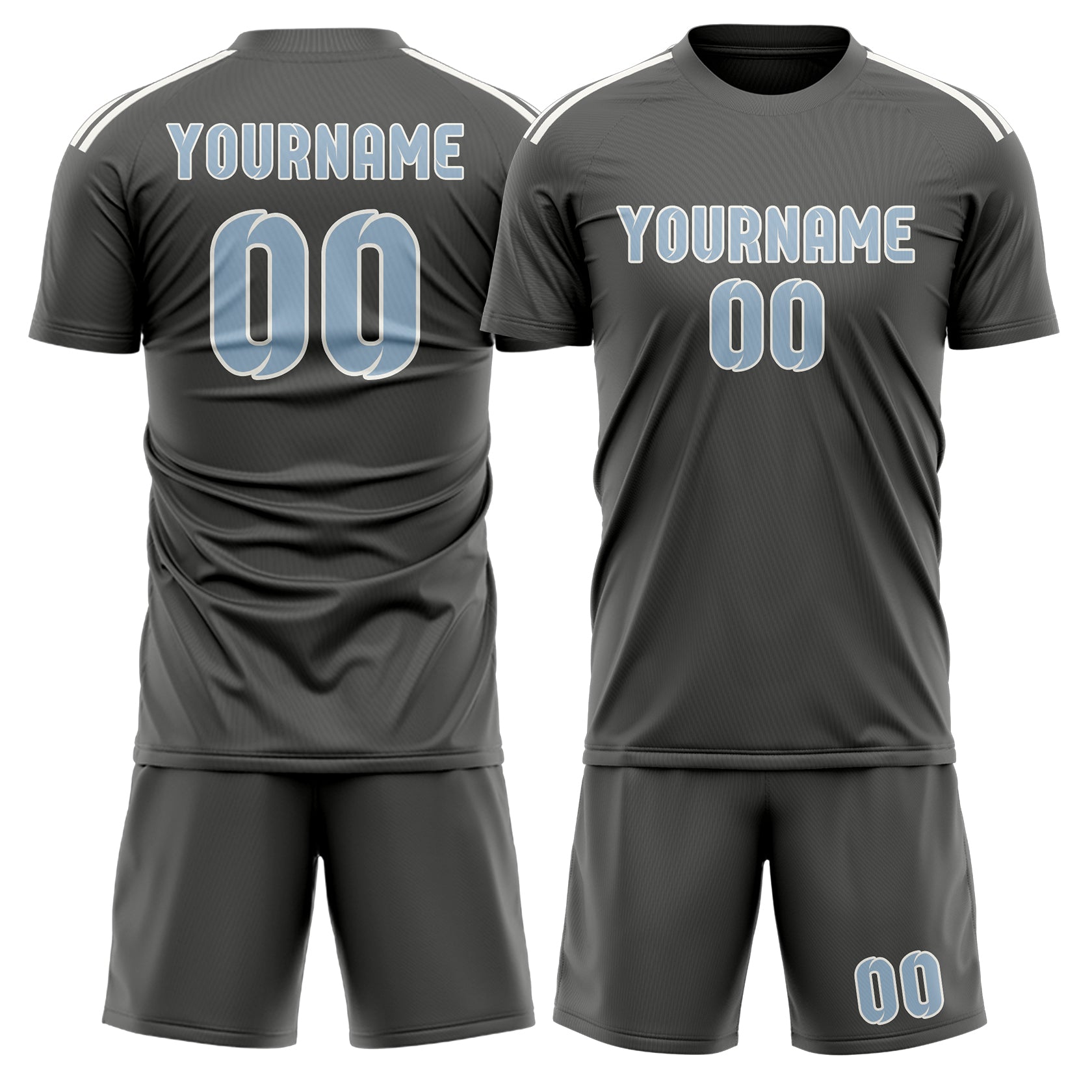 Custom Dark Grey Light Blue Soccer Set