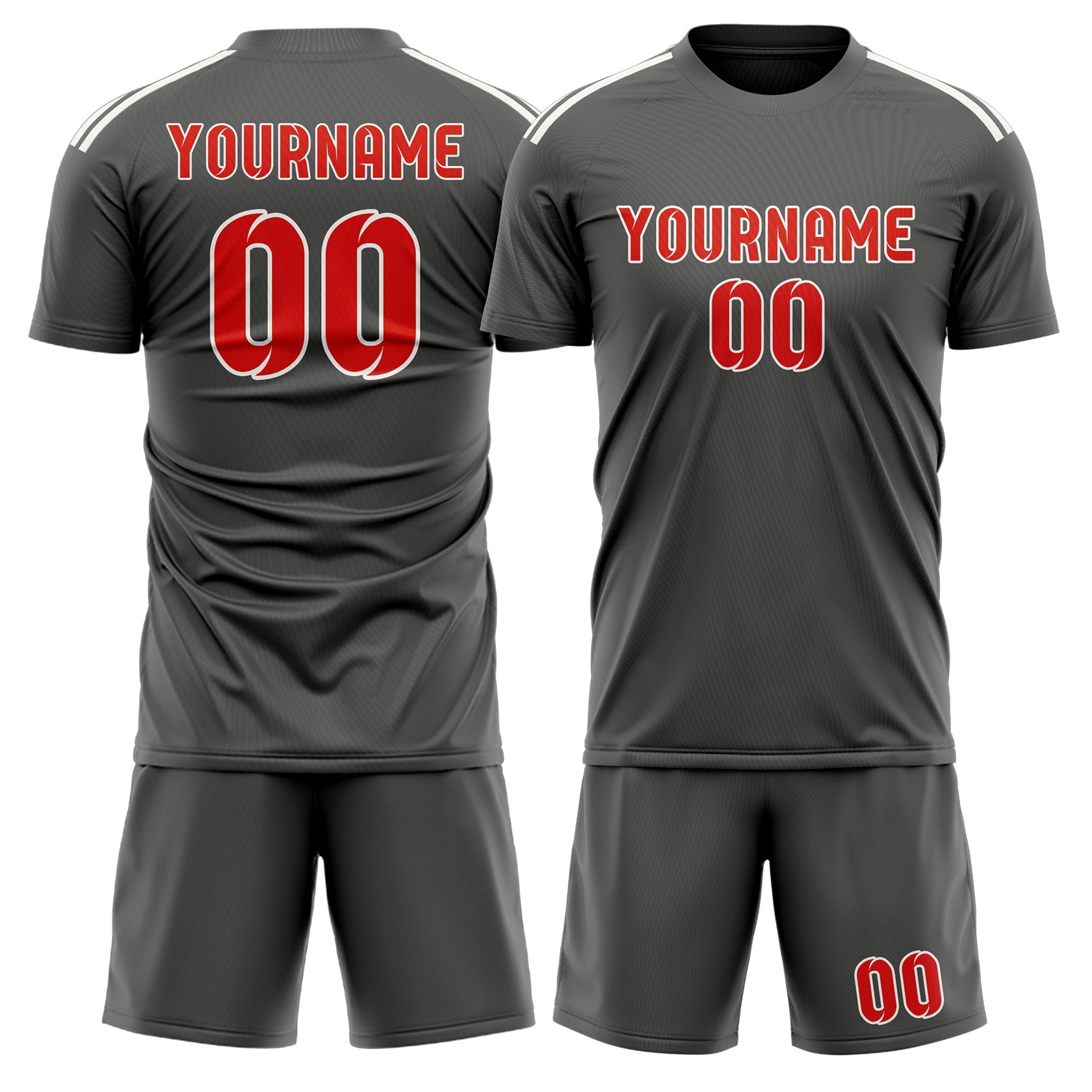 Custom Dark Grey Orange Red Soccer Set