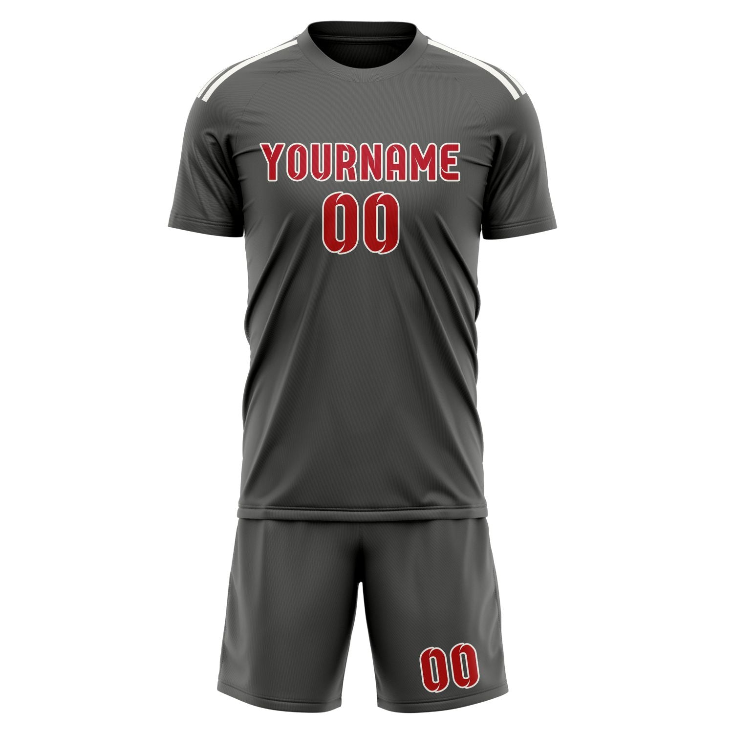 Custom Dark Grey Red Soccer Set
