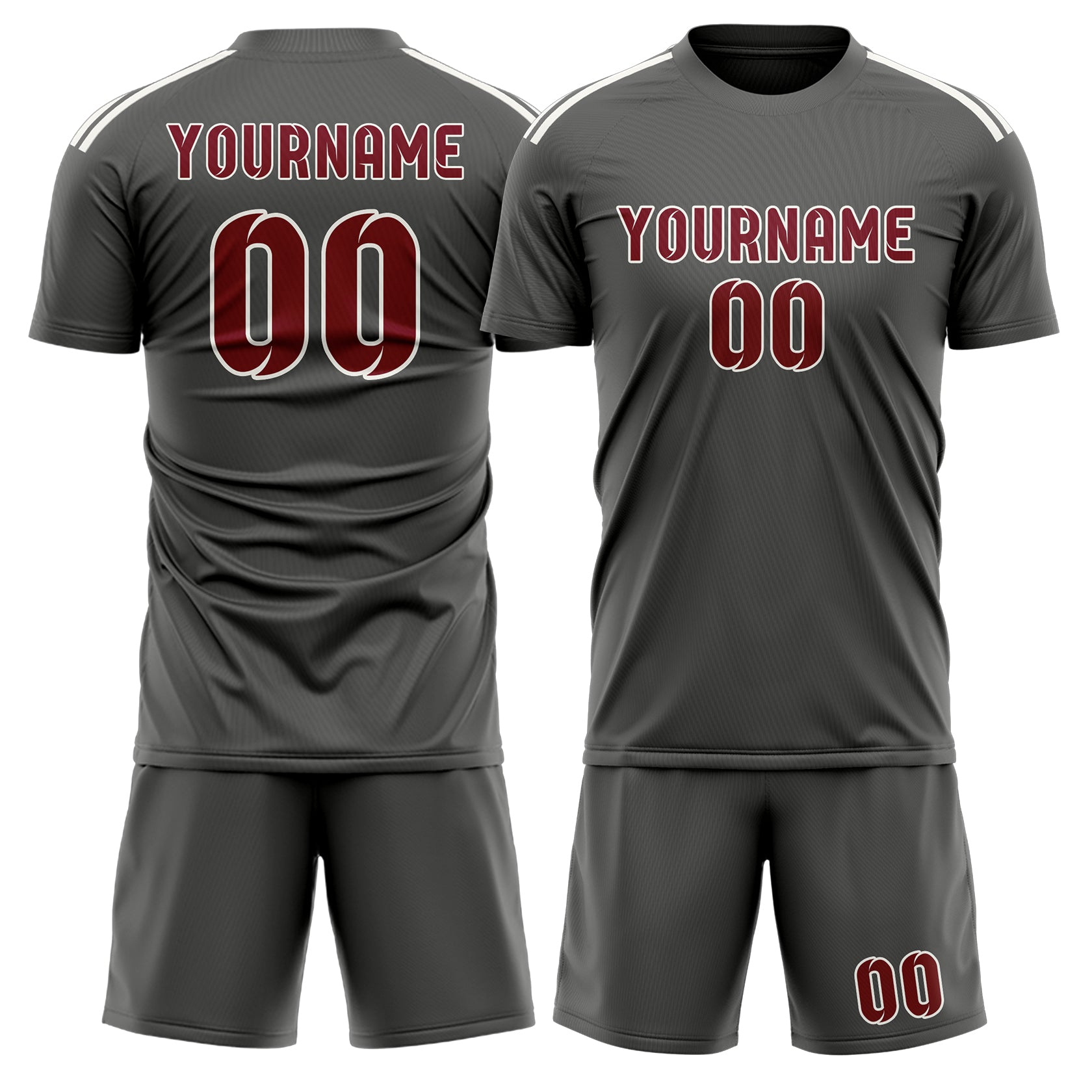 Custom Dark Grey Crimson Red Soccer Set
