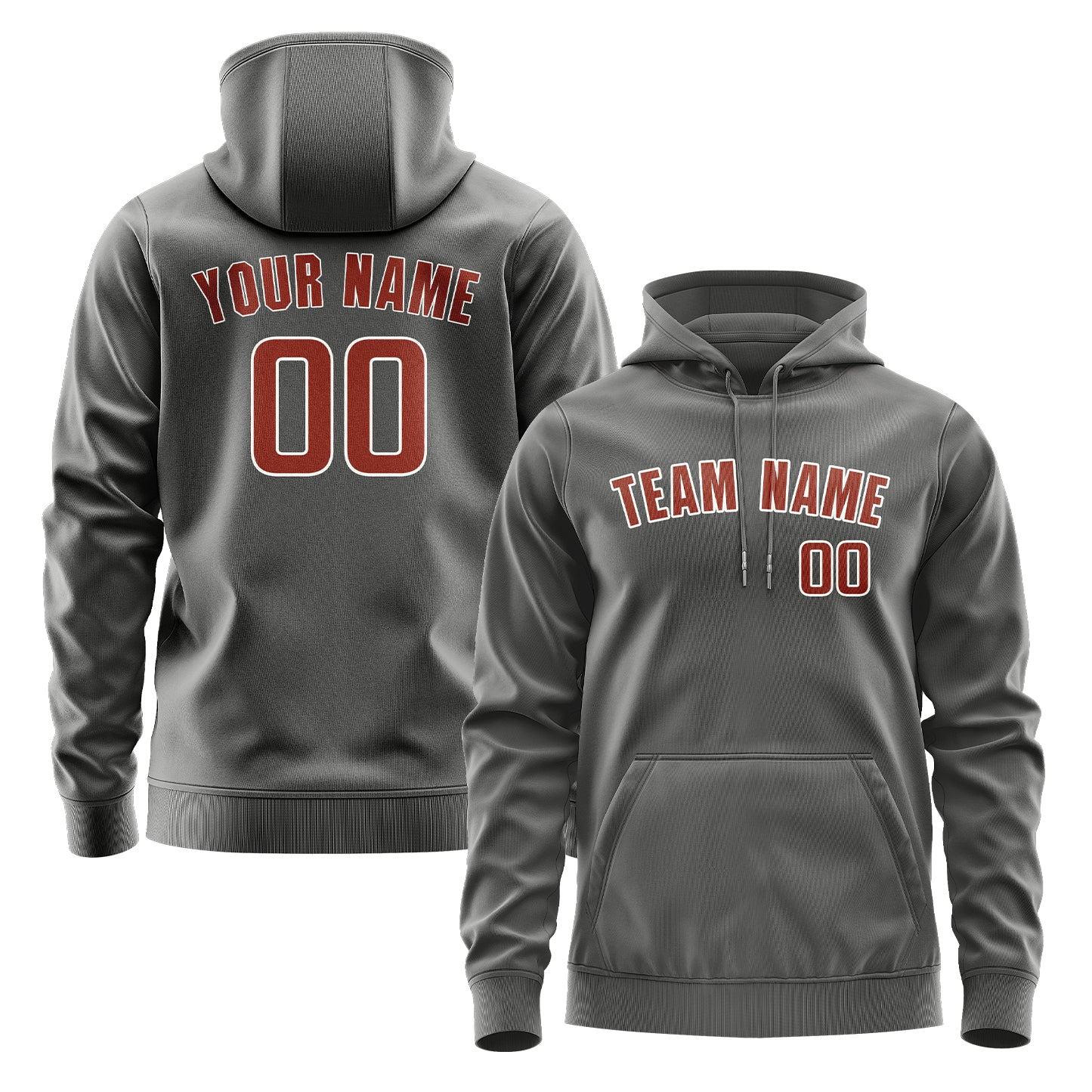 Custom Dark Grey Coral Red Hoodie