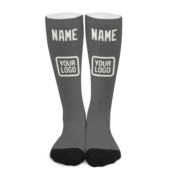 Custom Dark Grey White Knee-High Sock