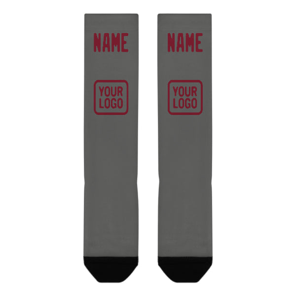 Custom Dark Grey Crimson Red Knee-High Sock