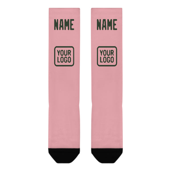 Custom Light Pink Dark Green Knee-High Sock