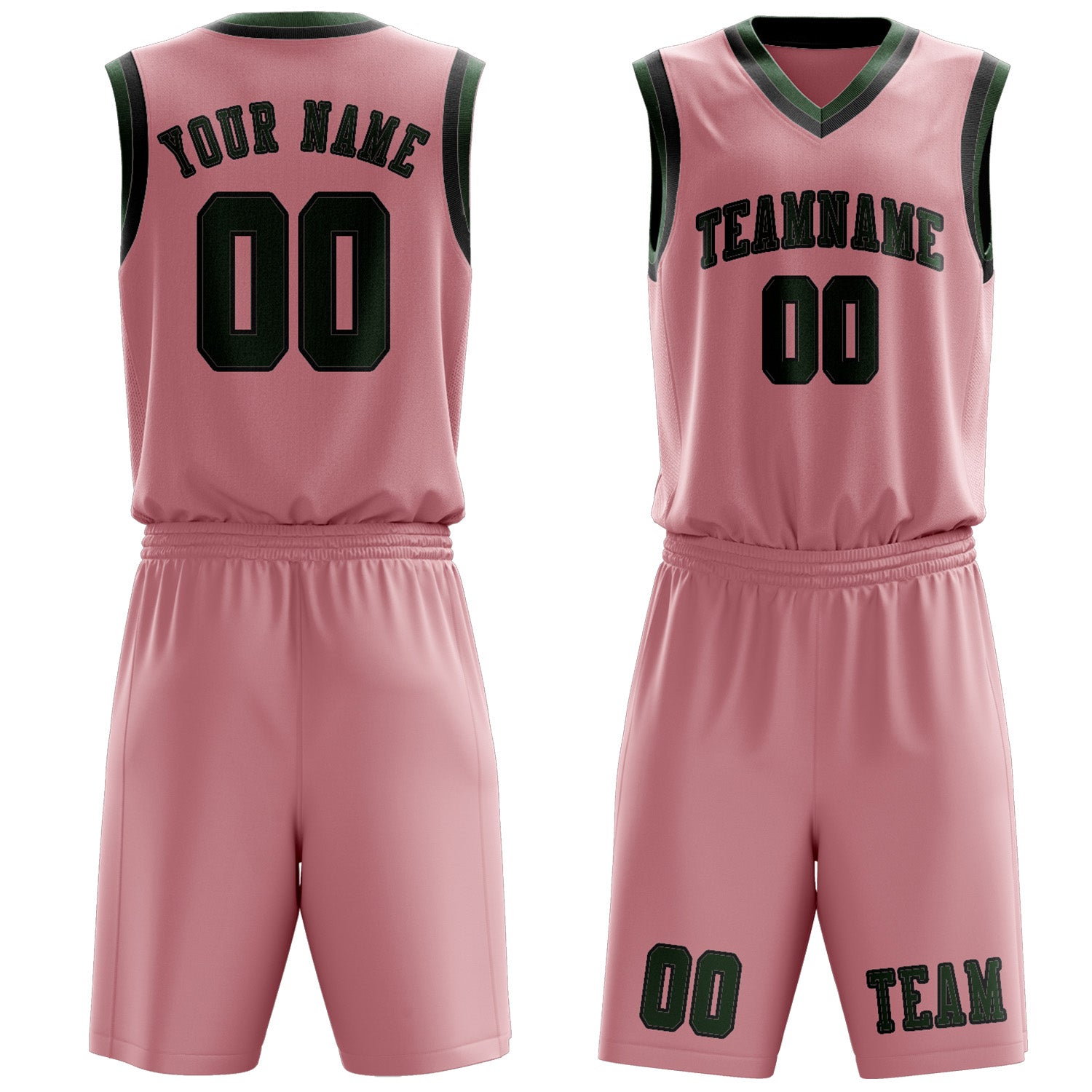 Custom Light Pink Dark Green Basketball Set