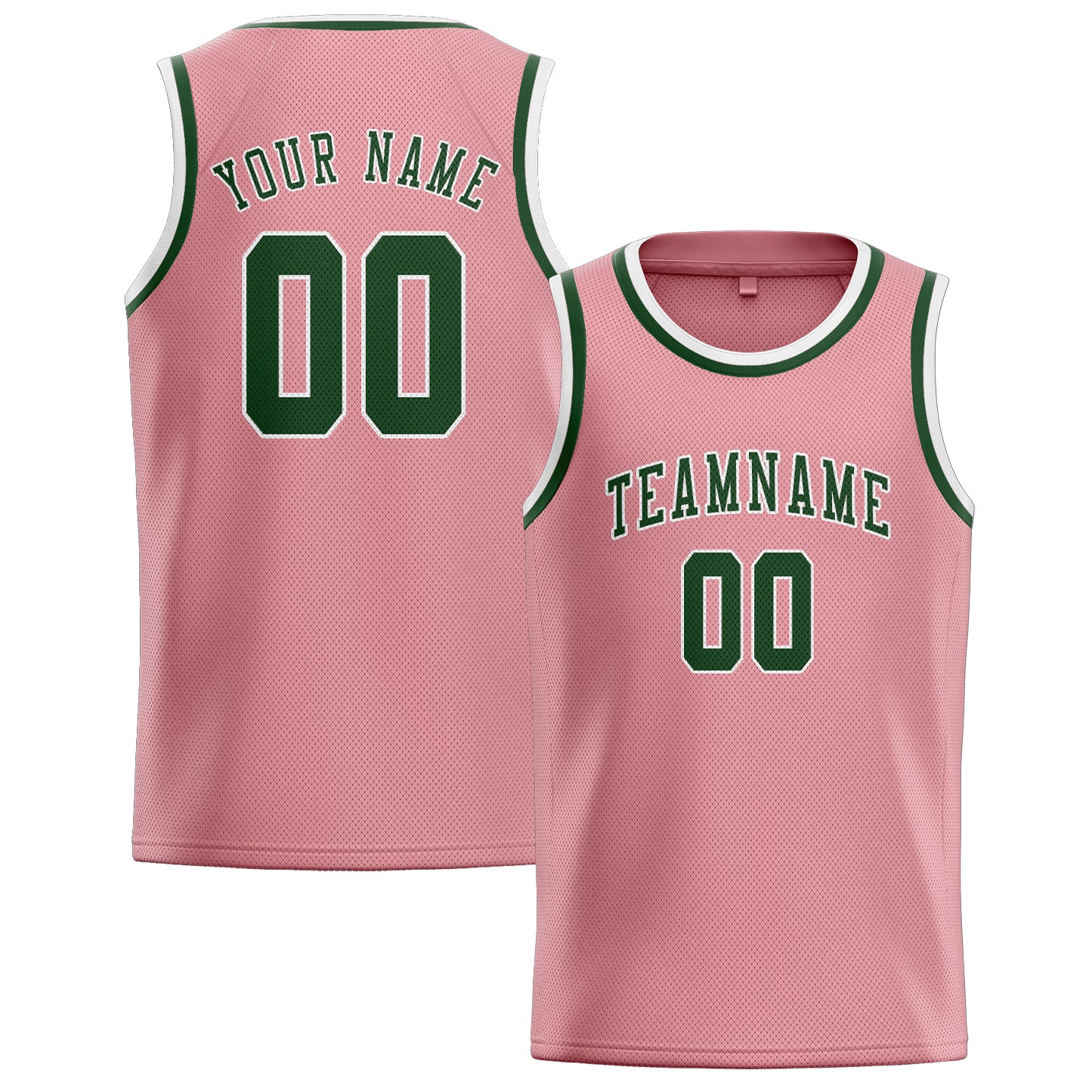 Custom Light Pink Dark Green Basketball Jersey