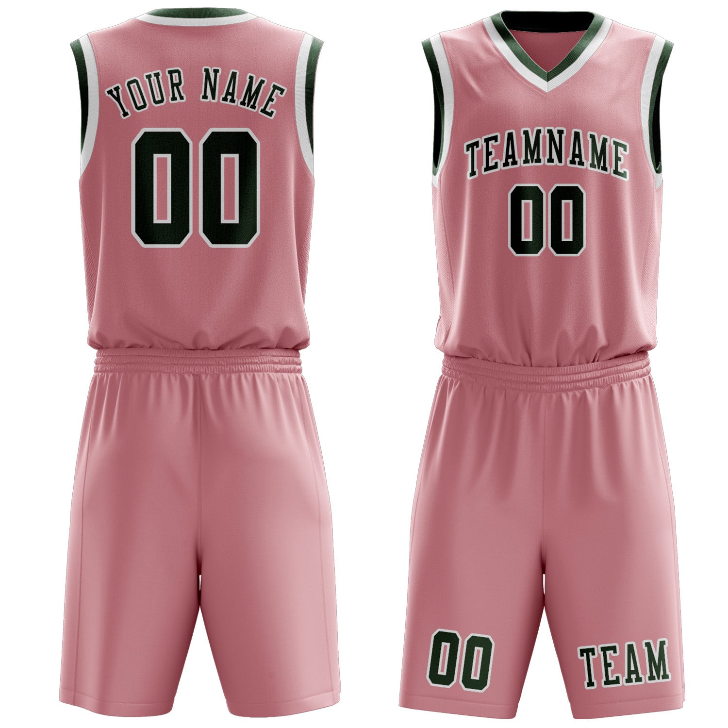 Custom Light Pink Dark Green Basketball Set
