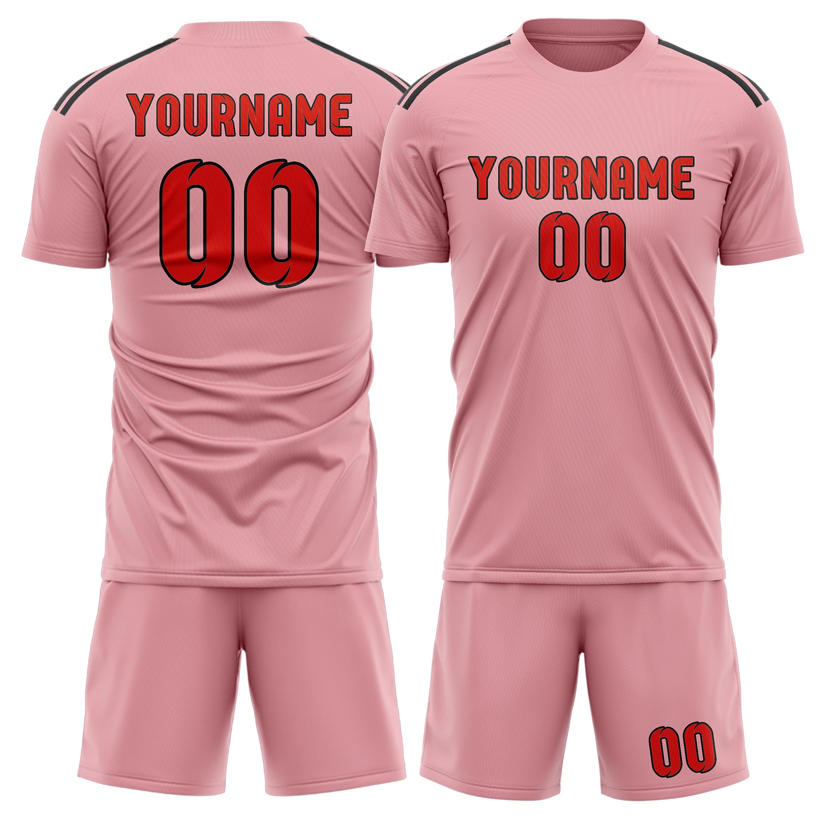 Custom Light Pink Orange Red Soccer Set