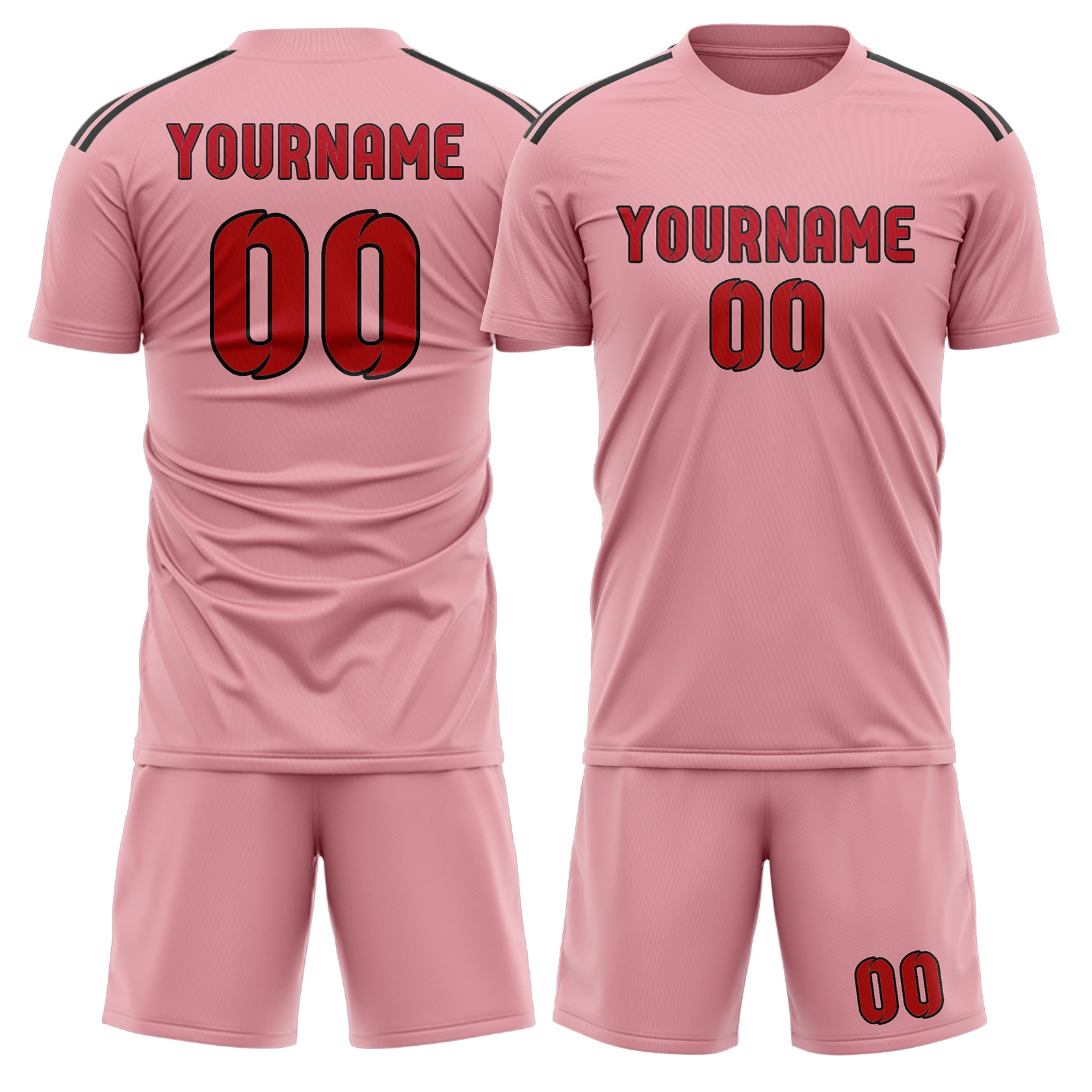 Custom Light Pink Red Soccer Set