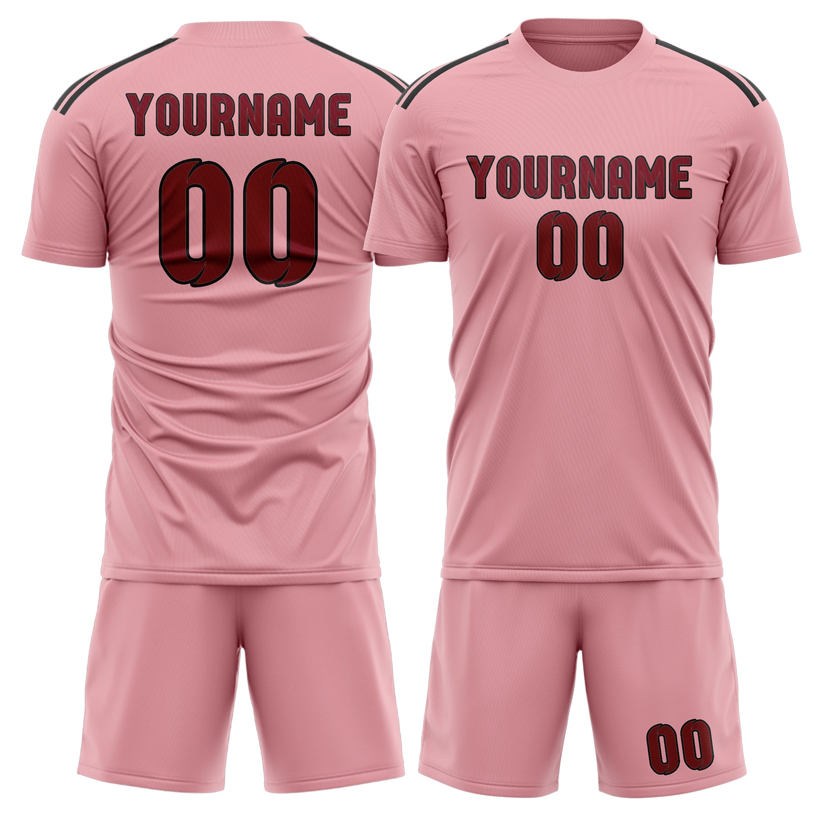 Custom Light Pink Crimson Red Soccer Set