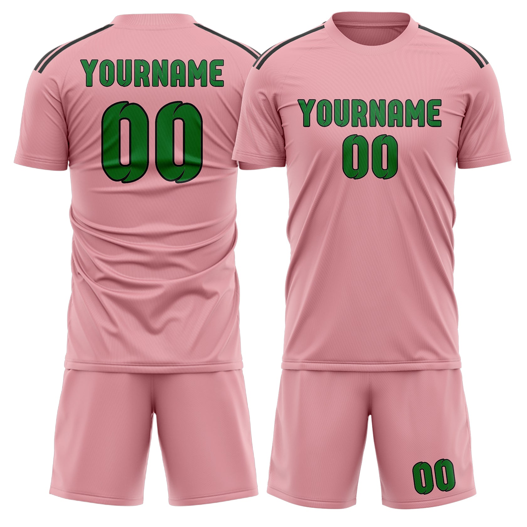Custom Light Pink Emerald Green Soccer Set