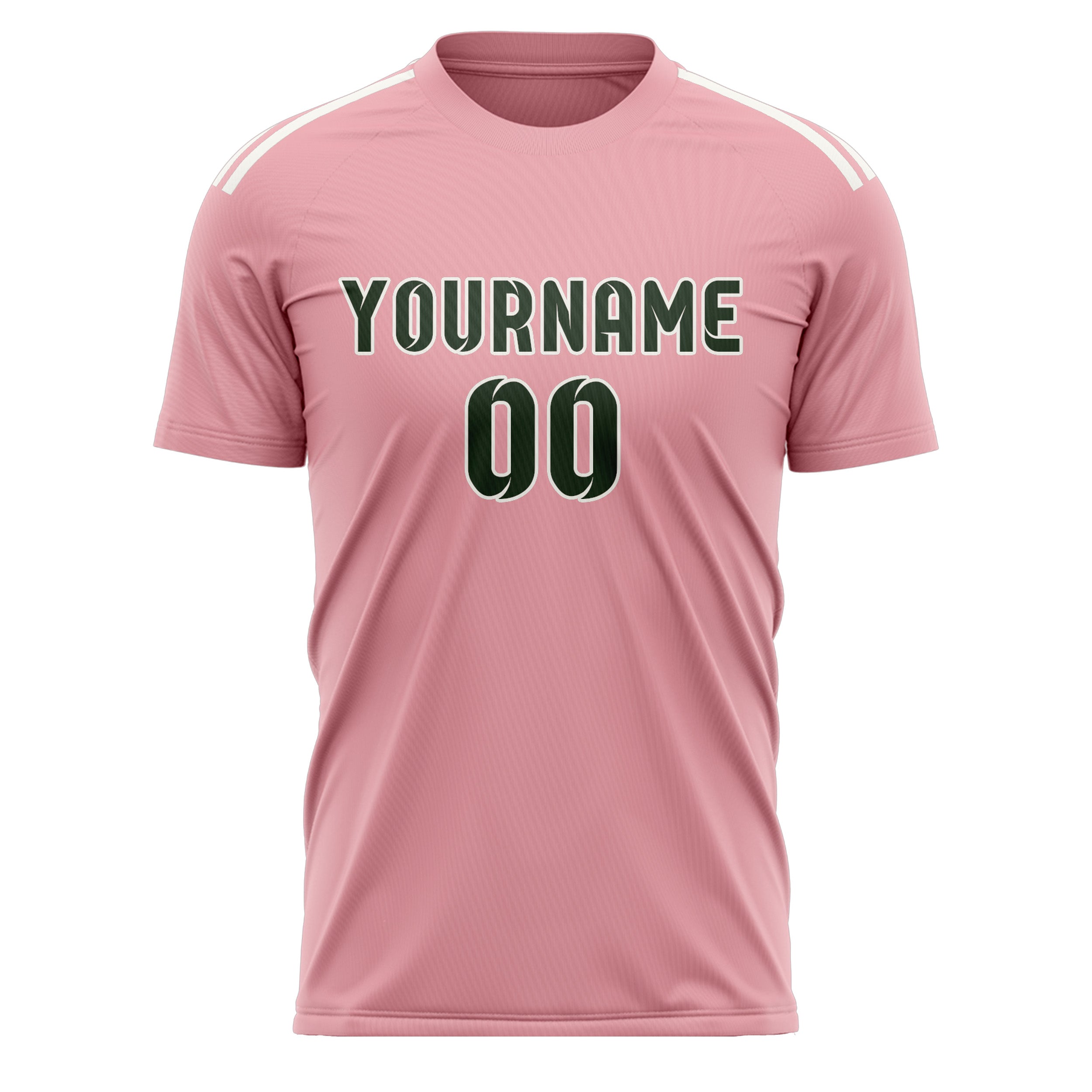 Custom Light Pink Dark Green Soccer Jersey