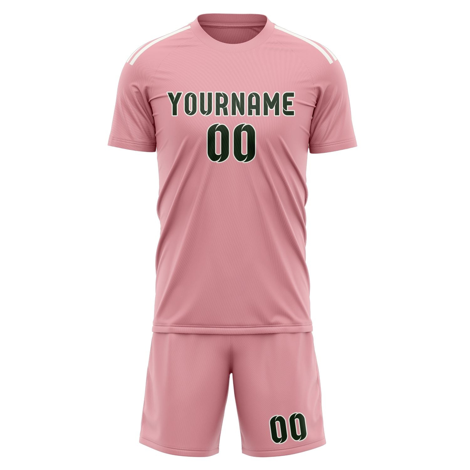 Custom Light Pink Dark Green Soccer Set