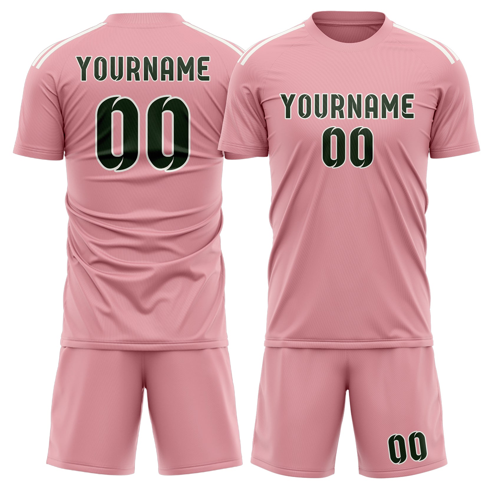 Custom Light Pink Dark Green Soccer Set