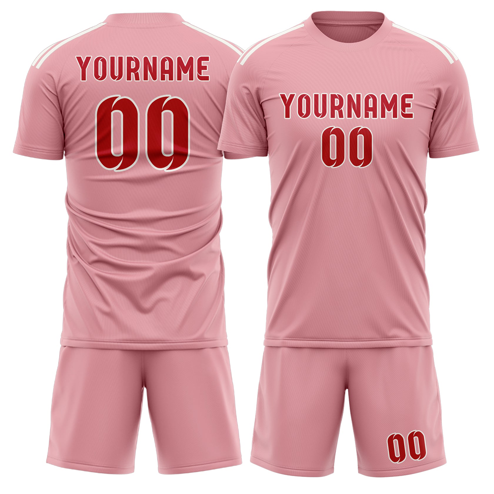 Custom Light Pink Red Soccer Set