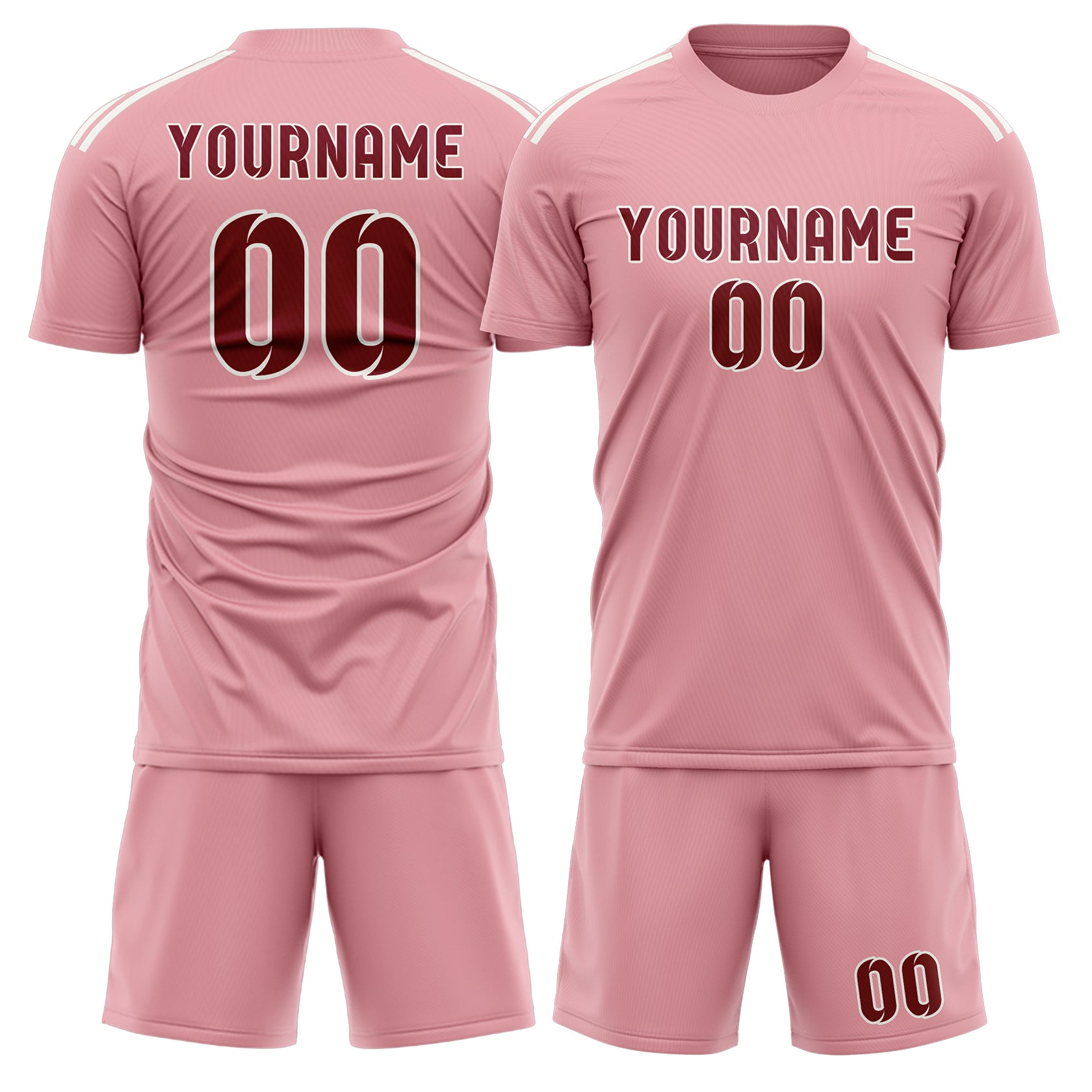 Custom Light Pink Crimson Red Soccer Set