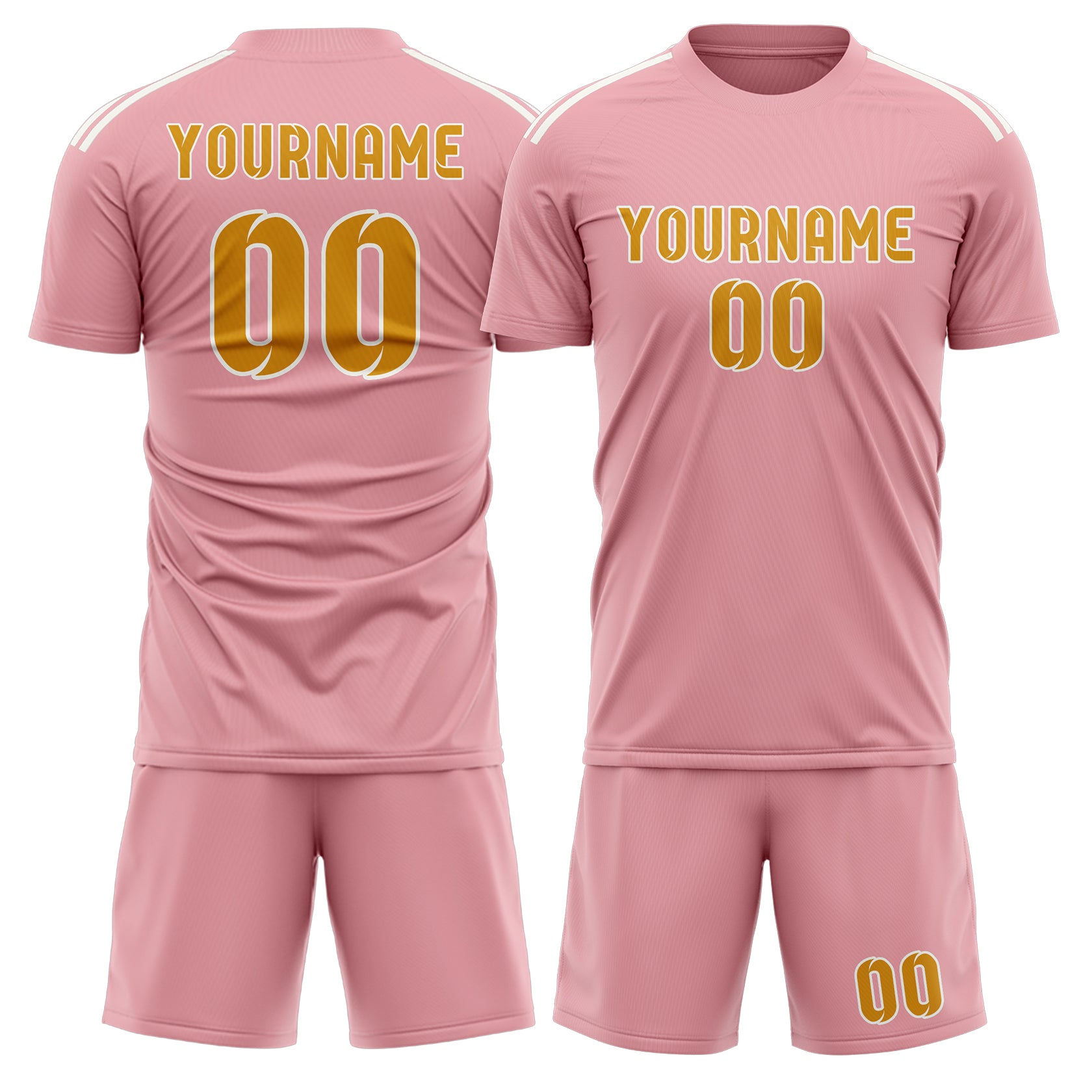 Custom Light Pink Yellow Soccer Set