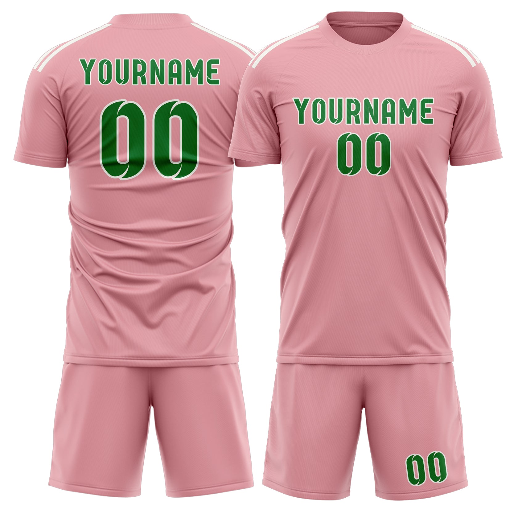 Custom Light Pink Emerald Green Soccer Set