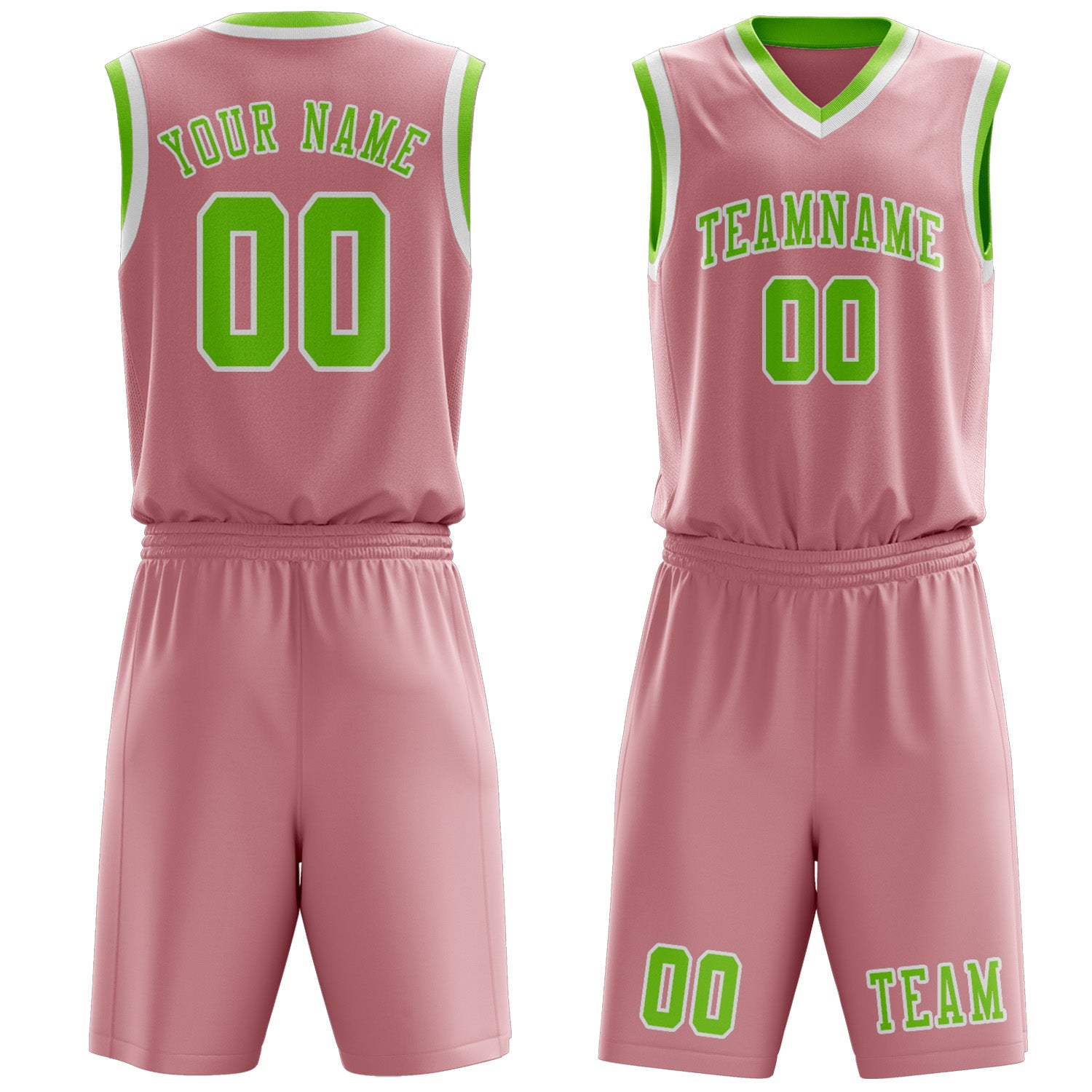 Custom Light Pink Emerald Green Basketball Set