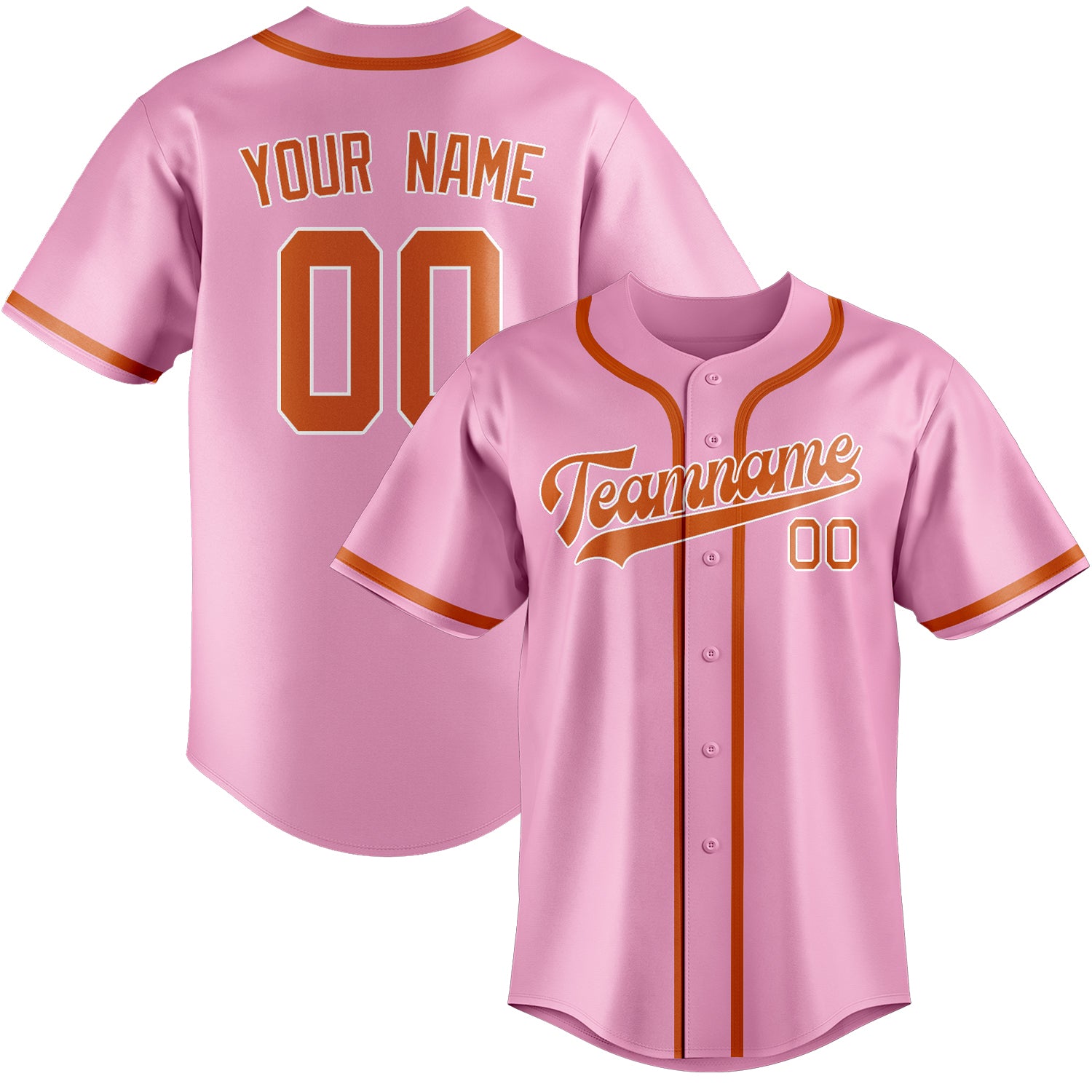 Custom Light Pink Orange Baseball Jersey