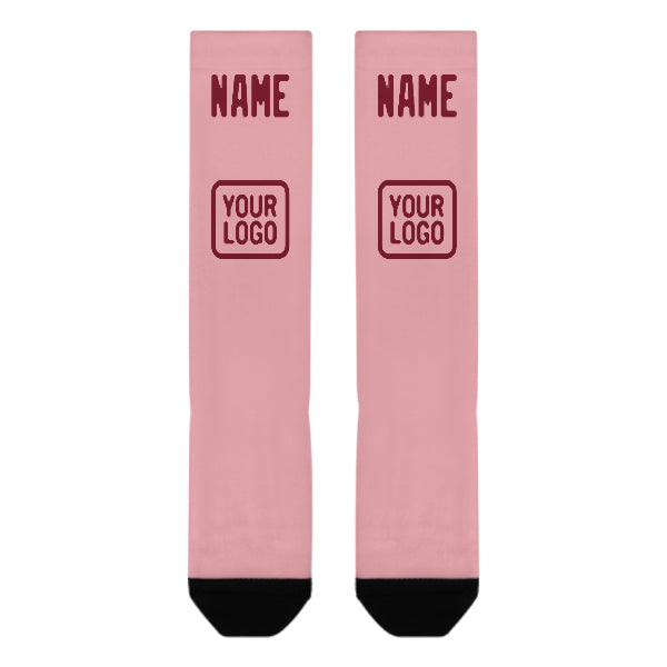 Custom Light Pink Crimson Red Knee-High Sock