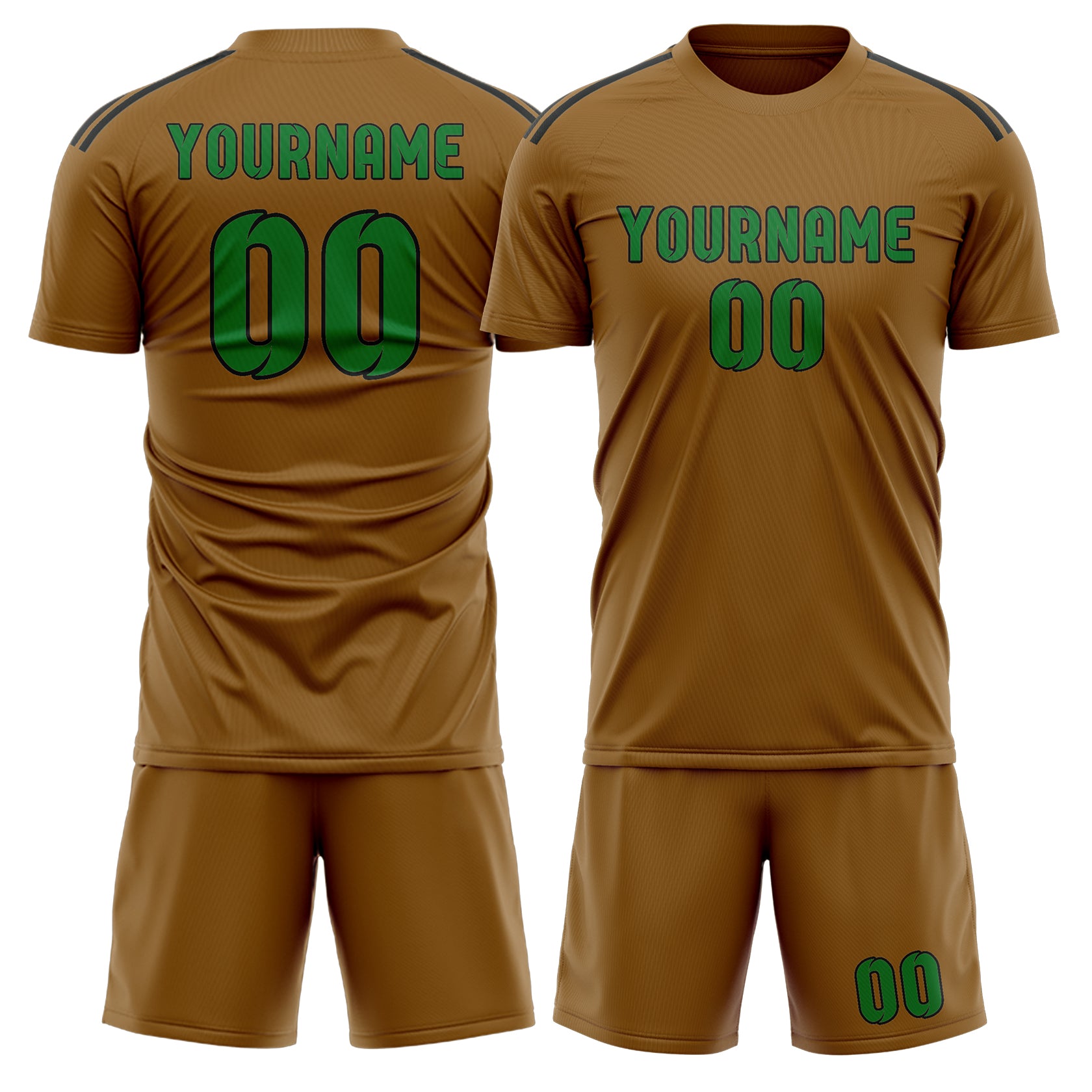 Custom Khaki Emerald Green Soccer Set