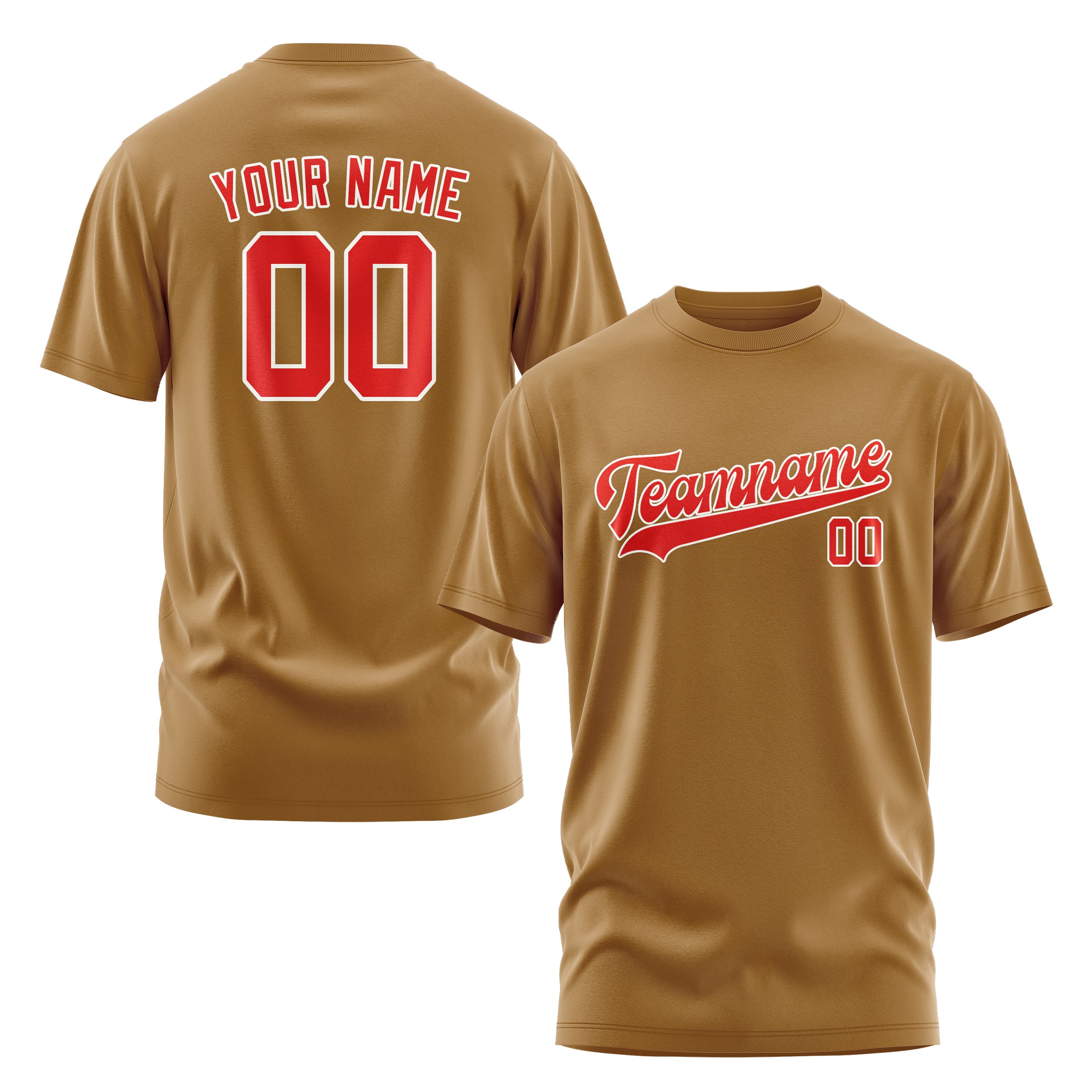 Custom Khaki Orange Red T-Shirt