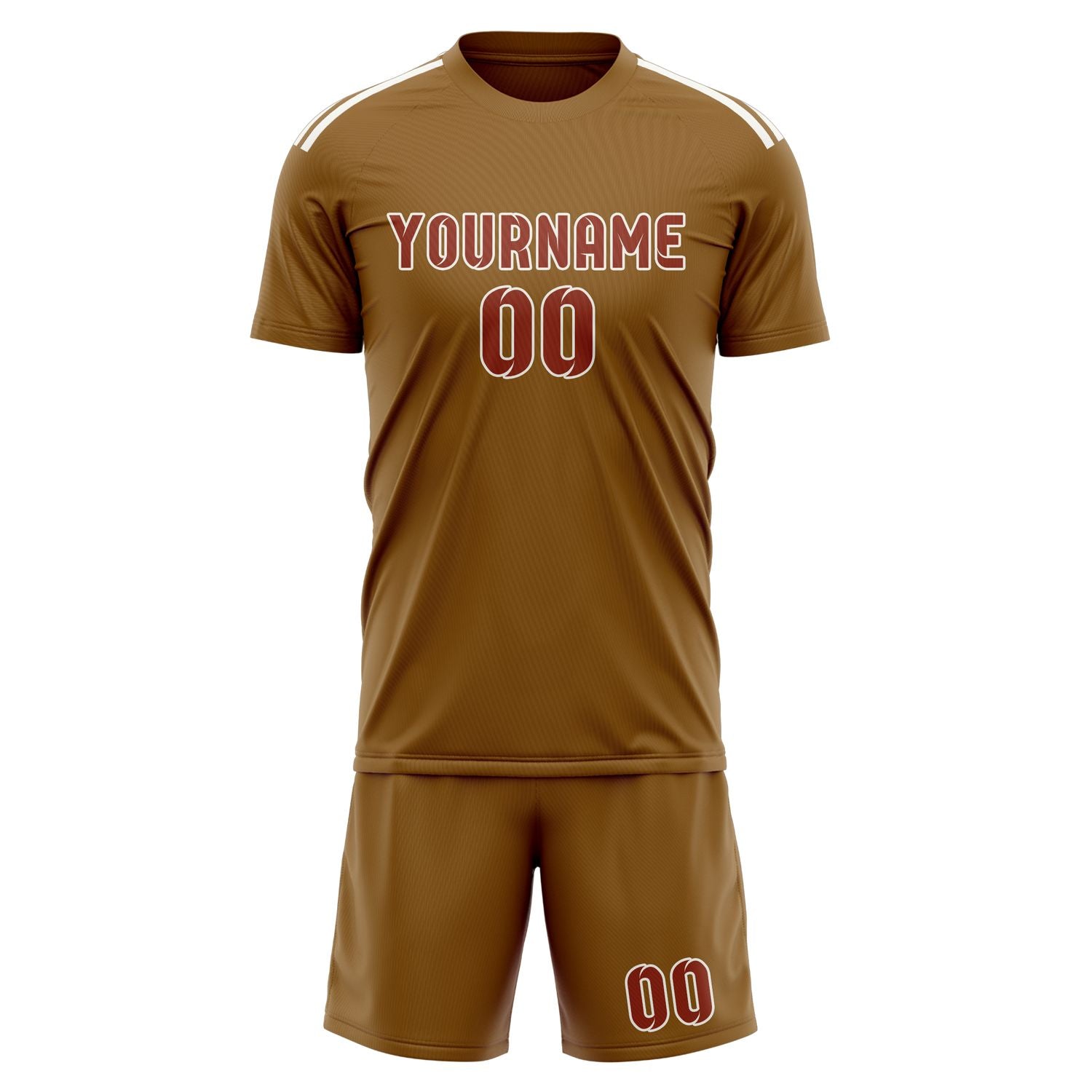 Custom Khaki Coral Red Soccer Set