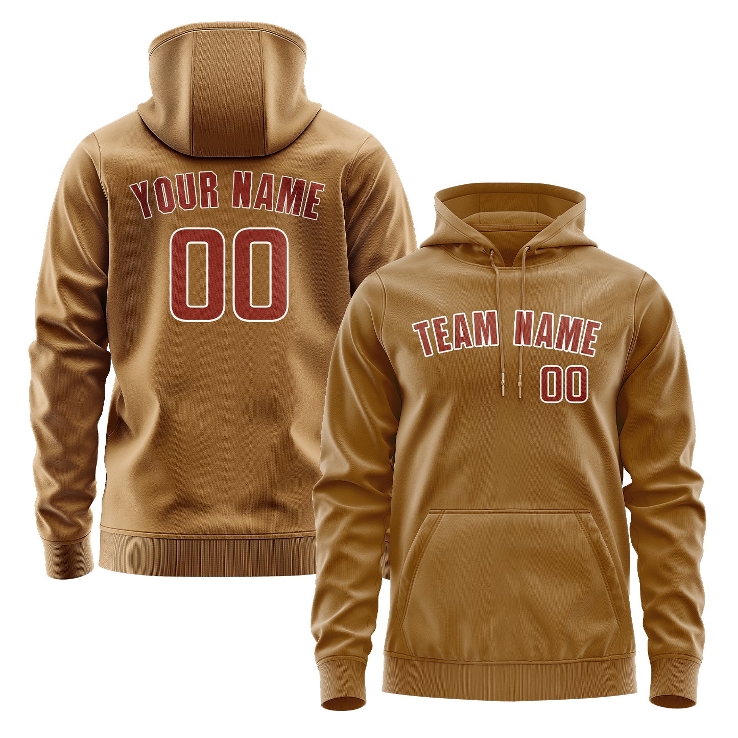 Custom Khaki Coral Red Hoodie
