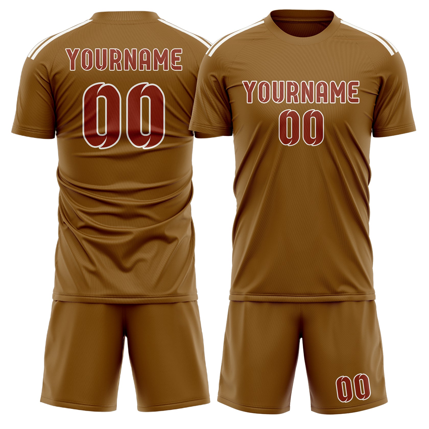 Custom Khaki Coral Red Soccer Set